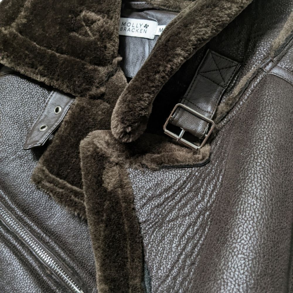 NWOT MOLLY BRACKEN Faux Leather Shearling Lined Moto Jacket M - Picture 3 of 8